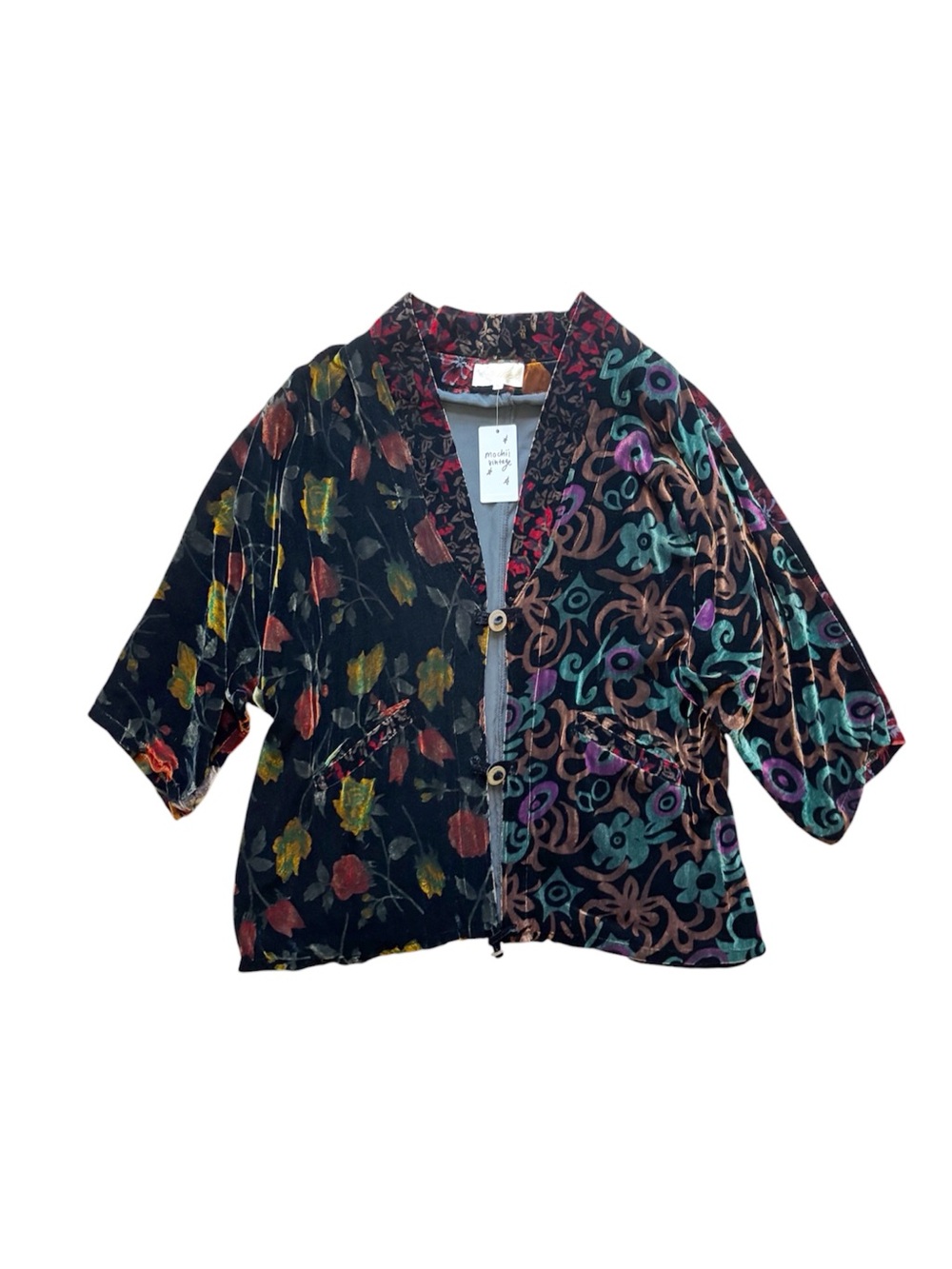 Vintage 90s Silk Boho Velvet Asian Inspired Kimono Oversized Flowy OS
